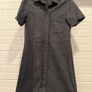 Madewell Black Denim Short Sleeve Notched Collar Mini Dress